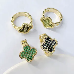 Clover Ring 14k Gold Plated Clover Women's Fashion Flower Ring Dainty