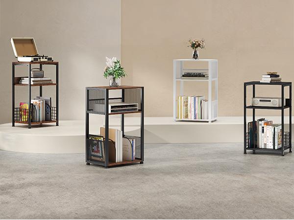 Record Player Stand, 3-Tier Side Table, Vinyl Record Storage Albums, End Table for Living Room, Bedroom