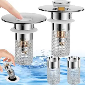 Bathroom Sink Stopper Hair Catcher, Universal Drain Filter with Hair Strainer, Universal Bathroom Sink Drain Pop Up Stopper for US Stainless Steel Floor Drain Filter stainless steel bathroom sink stopper