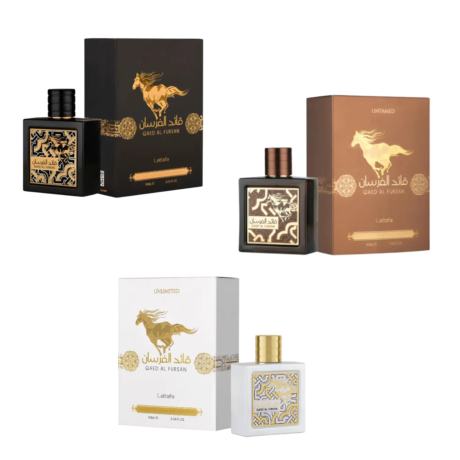 (3pc Bundle Pack) Qaed Al Fursan + Untamed + Unlimited EDP by Lattafa EDP Spray, 3.04oz