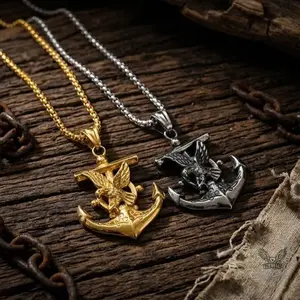 GTHIC Vintage Eagle Anchor Stainless Steel Pendant Bold Nautical Jewelry for Men Women Daily or Party Wear