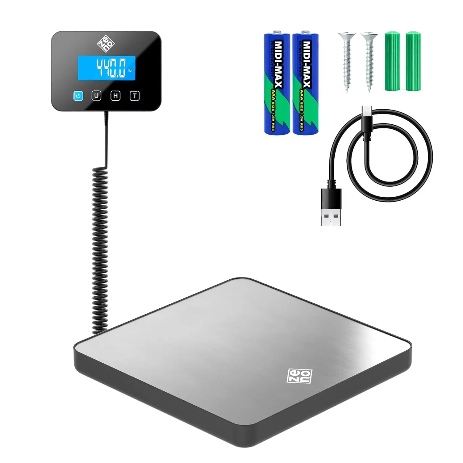 High Accuracy Digital Shipping Scale for Small Business & Office Use - 440 lbs/0.35 oz/kg Capacity, Synthetic Build, Hold/Tare Functions, Durable, Easy-to-Clean, USB-C Included, Ideal for Packages & Luggage