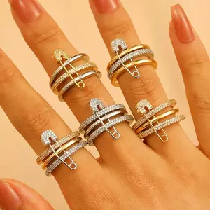 Stainless Steel Gold-Plated Two-Color Stacked Open Ring for Women Fashion High-Quality Removable Three-Ring Pin Ring Jewelry