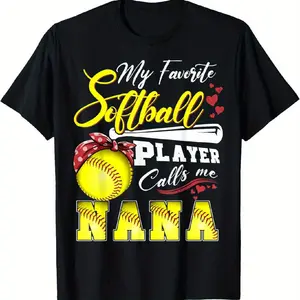 [100% Cotton] My Favorite Softball Player calls me Nana Tee Mothers day T-Shirt Casual Soft