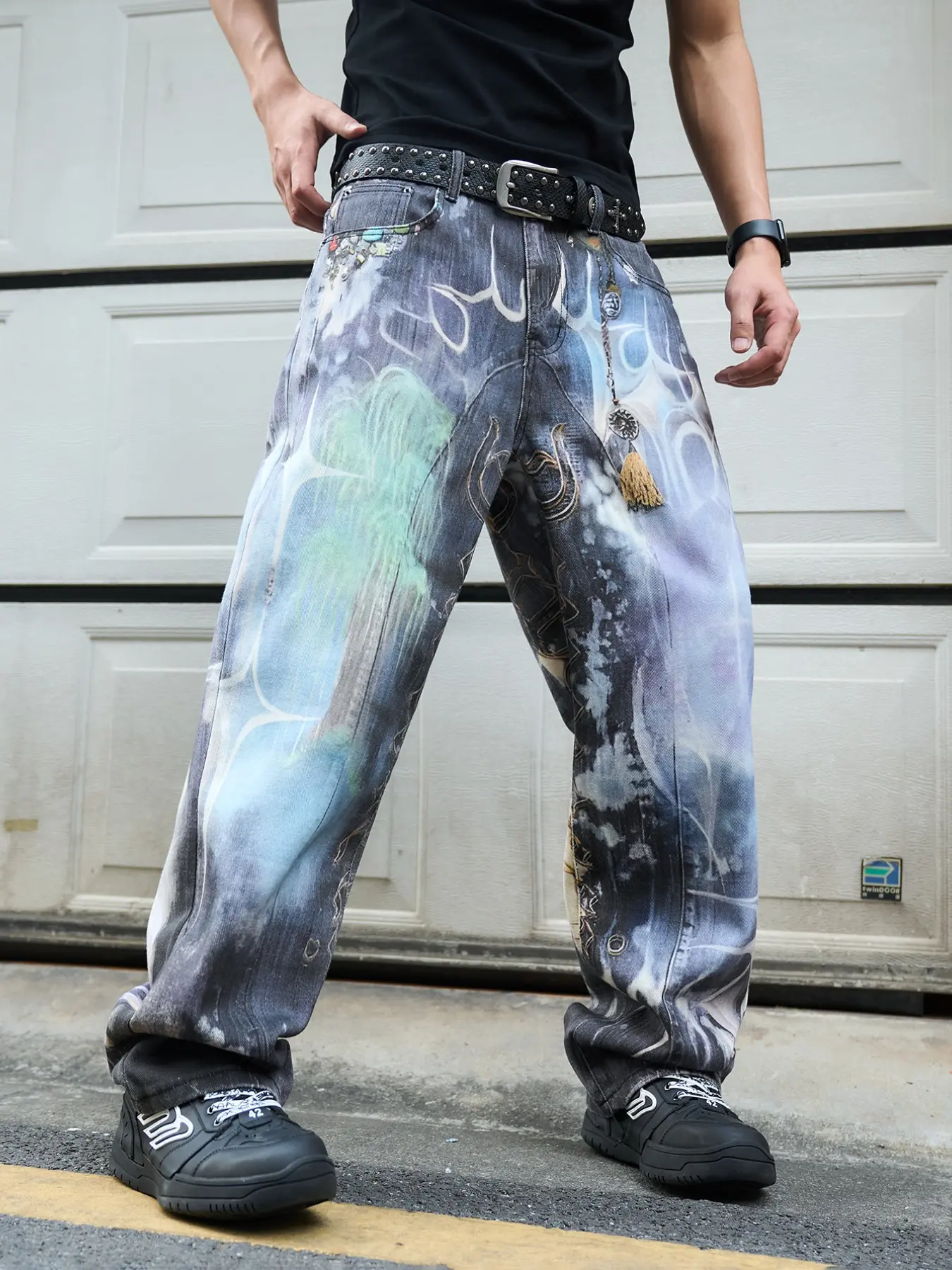 パンツ 2000's archive paint baggy denim y2k y2k jeans drawing - TikTok Shop