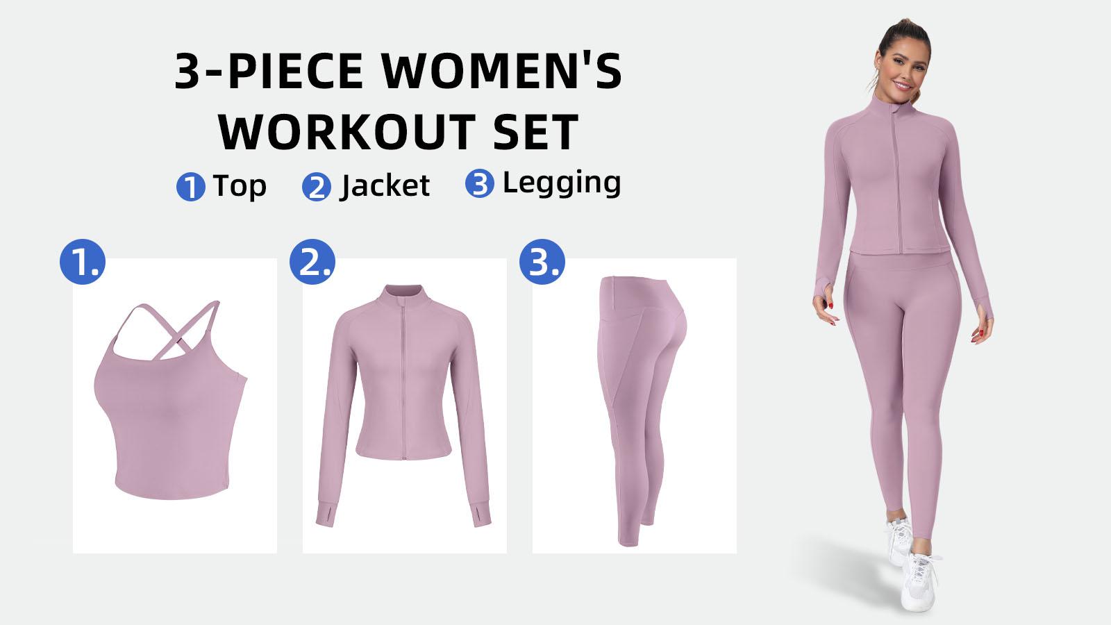 【LOCAL SHIPPING】2026 NEW 2/3 Piece Workout Set S-2XL - Longline Sports Bra + Side Pockets Leggings/Shorts + Full Concealed Zip Jacket with Collar Shield – Women’s Yoga Outfit Activewear for Gym Running Training Lightweight Compression Sportswear