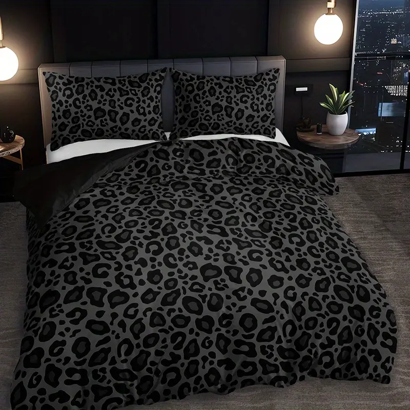 Dark Leopard Print Fashion Duvet Cover Set 1 Duvet Cover 1 2 Pillowcases High Definition Print Trendy Luxurious Premium Bedding for Home Dormitory Machine Washable Down Alternative Comforter bow print fun design elegant solid cocllesocowhome decor bedding