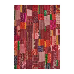 Ox Bay Hippie Maroon Kantha Throw Blanket