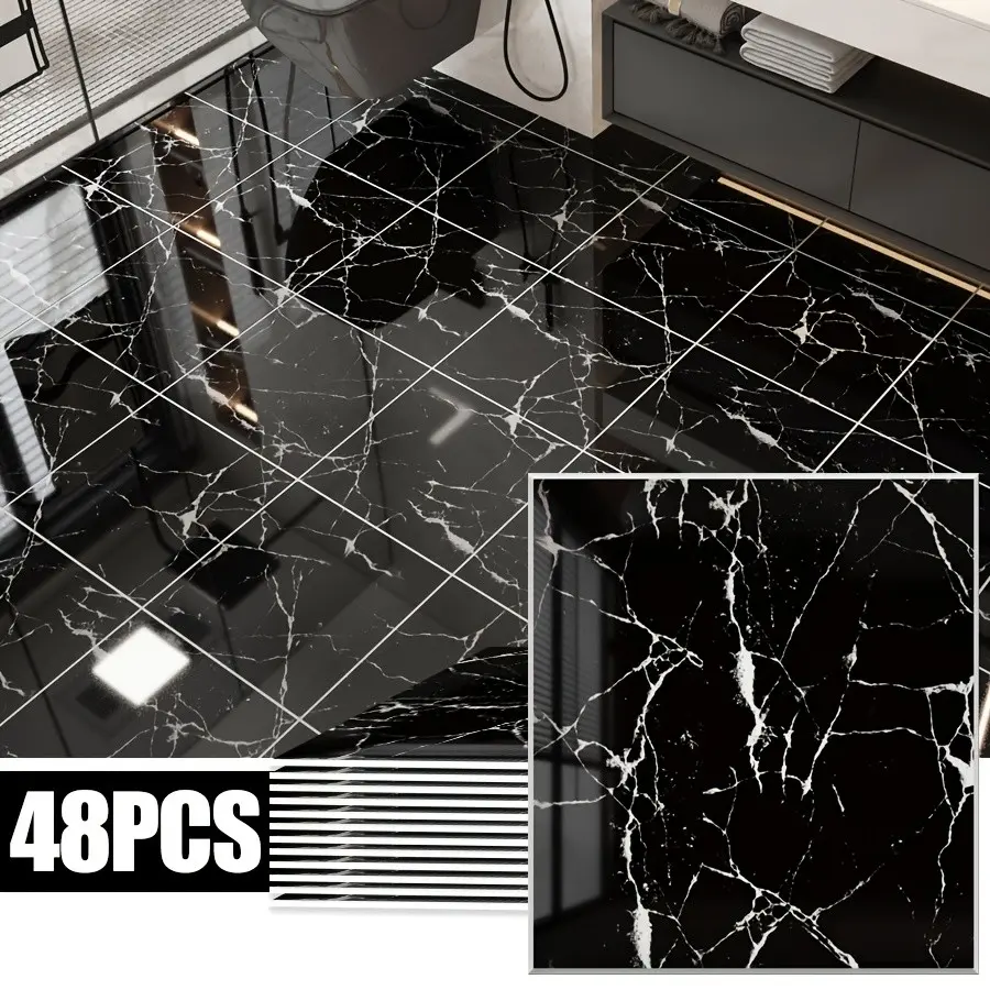 48pcs Luxury Marble Pattern Marble Texture PVC Self-Adhesive Floor Stickers, Vinyl Material, Easy Install, Waterproof, Durable, DIY Home Decor