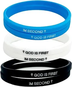 GOD IS FIRST BRACELET, GOD IS FIRST IM SECOND Inspirational Bracelets for Men Women Christian Rubber Bracelets Engraved Bible Verses Cross Bracelet Faith Silicone Wristbands Jewelry