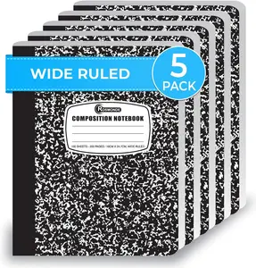 Composition Notebook Wide Ruled 5 Pack, 200 Pages (100 Sheets), 9-3/4 X 7-1/2, Back to School Supplies, Notebooks for School, Office Supplies, Notebooks for Work, Wide Ruled Notebook Rosmonde