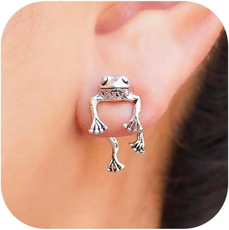 Frog Earrings for Women Cute Stuff Vintage Frogs Shaped Stud Earring Funny Cute 3D Animal Earrings Whimsical Jewelry Unique Gifts for Women Christmas Gift Stocking Stuffers
