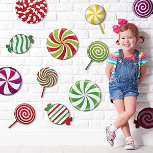 30 Pieces Peppermint Christmas Candy Round Lollipop Cutouts Candy Land Theme Decorations for Birthday Wedding Party Bulletin Board