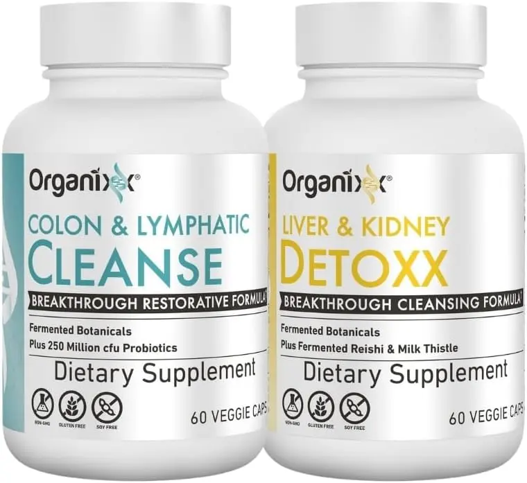 Organixx Organic Cleanse & Detoxx Edible Bundle - Fermented Dietary Supplement Bottle, 60 Capsules, Milk Thistle, Reishi, Liver+Kidney Help, Toxin Removal Aid, Probiotic Digestion Support (Pollution Targeted), Fermentation Process, Toxicity