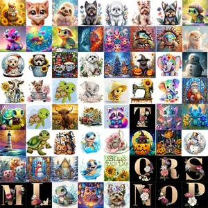 4/8pcs DIY Diamond Painting Kit, Animal Letter Snowman Pattern Art Set, Round Full Drill Embroidery Mosaic Picture, Home Wall Decor Gift Idea Random patterns, Handcraft