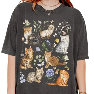 Comfort Color Cottagecore Cats Shirt, Retro Aesthetic Kitten Shirt, Wildflower Flower Cat Shirt, Floral Vintage Kittens Tshirt, Cottagecore Cat Lover