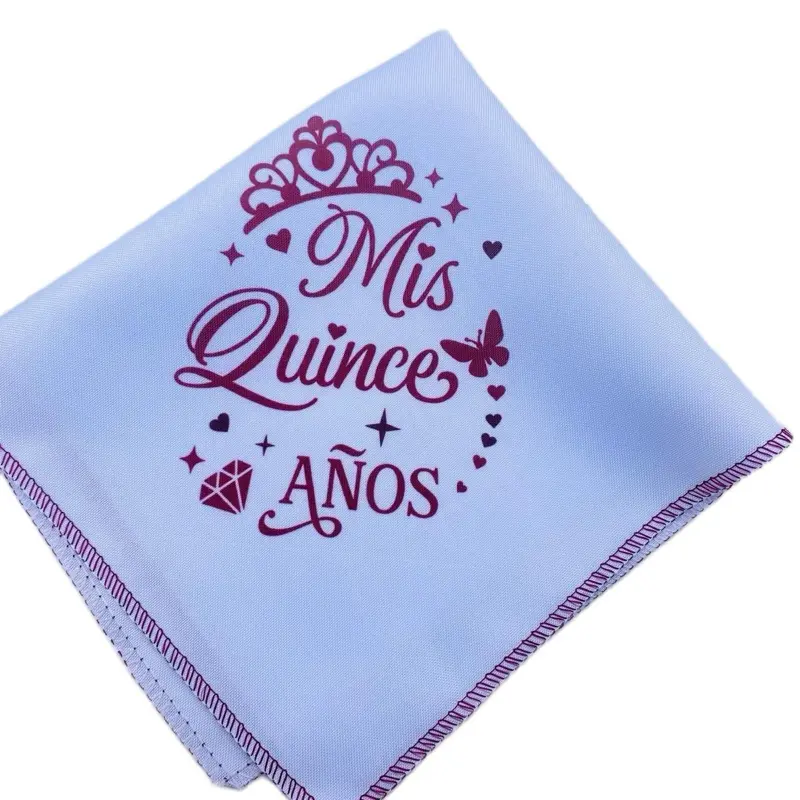 12pcs Printed Polyester Square Quinceanera Favor Set Napkins - Party Theme Tableware for Quinceanera Celebrations