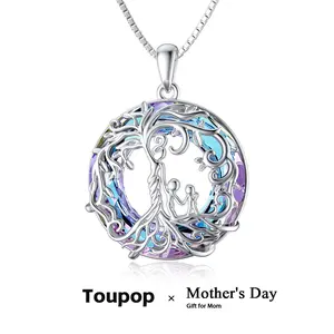 TOUPOP Gifts for Mom 925 Sterling Silver Mothers and 1 to 5 Daughter or Son Necklace Family Tree of Life Crystal Jewelry Birthday Mothers Day Gifts for Women Mother Grandma Compilation