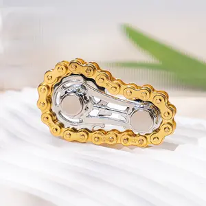 Steampunk Fidget Spinner Metal Bike Chain Gear Design CNC Stainless Steel Mechanical Hand Spinner Stress Relief Desk Toy For Adults Men Collectors Office Anxiety Relief Cool Unique Gifts