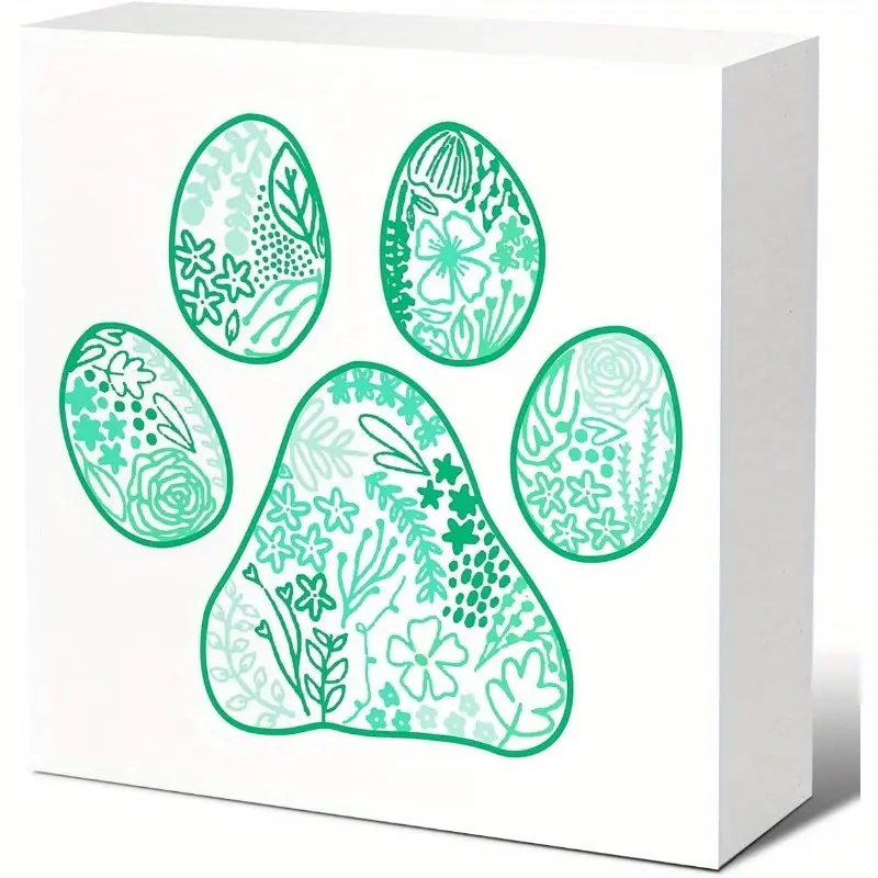 Funny Dog Paw Plant Desk Decorations, Dog Paw Wooden Block Sign for Home Bedroom Book Shelf Desk Decor, Rustic Pet Dog Decoration for Dog Lover Gift 5x5 inch