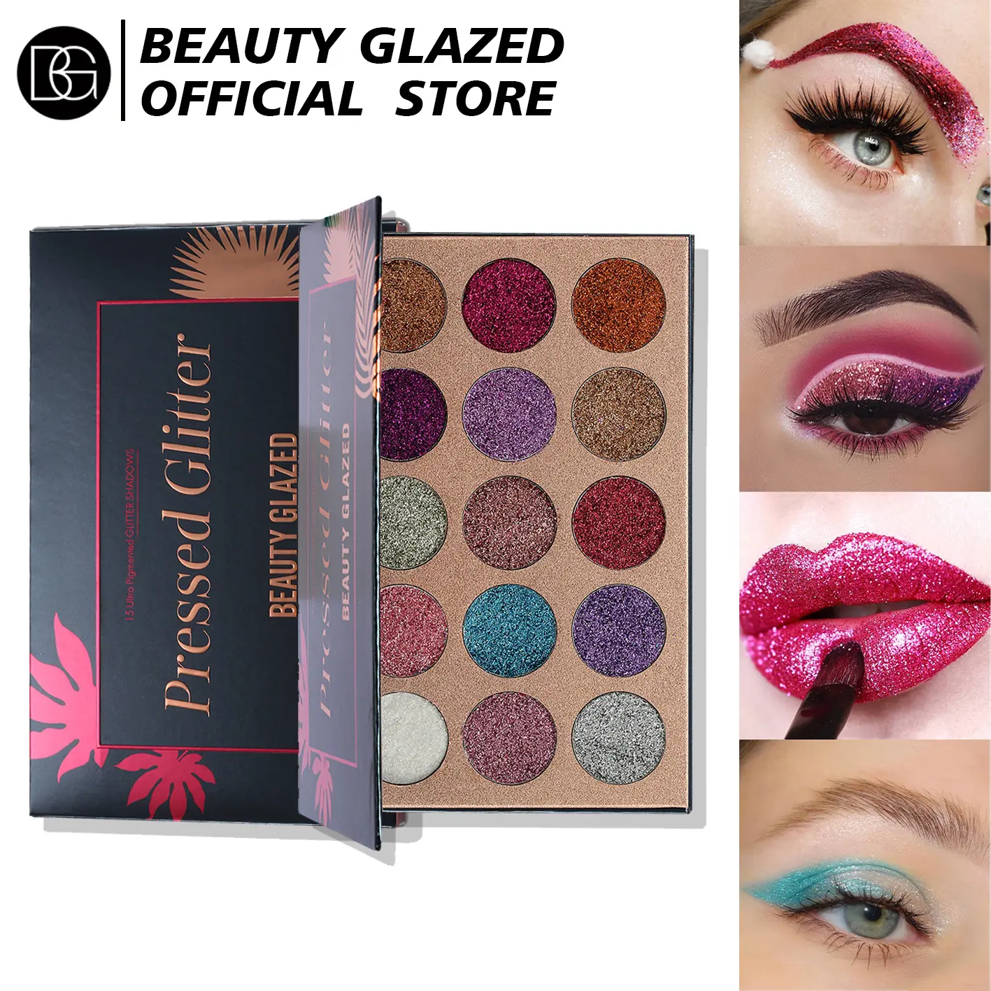 BEAUTY GLAZED Pressed Glitter Eyeshadow Palette - Ultra Pigmented Shimmer Cosmetic, Long-Lasting, Multi-Use for Eyes, Lips & Body, Suitable for All Skin Types
