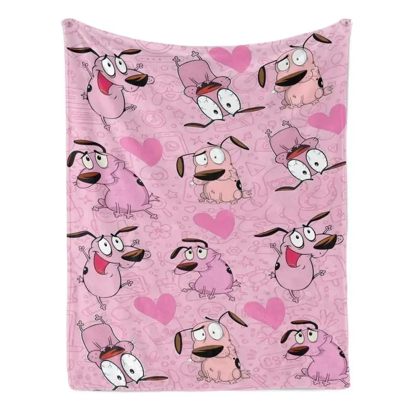 Courage The Cowardly Dog Pink Cartoon Blanket, Soft Lightweight Plush Portable Sofa Cover, Unique Warm Gift for Birthday Christmas (Weird-Taste Matching Non-Basic Cartoon Blanket), Blankets