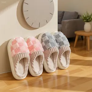 Women's Fluffy Plush House Slippers. Warm Anti-Slip Cotton Slides, Cute Open-Toe indoor Home Sippers, Soft Platform Cozy Footwear Gift