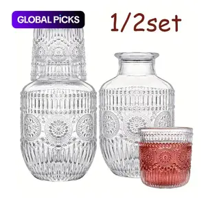 Glass Bedside Water Bottle and Cup Set with Lid, Elegant Glass for Bedroom, Guest Room, Office or Bathroom, Gift Idea, Drinking Glasses, Drinking Glassware
