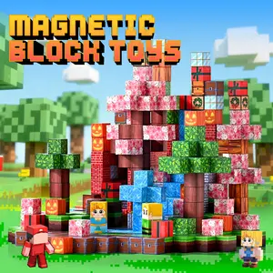 🔥200PCS Glowing Magnetic Blocks with Figures, Minecraft Inspired Pixel Magnetic Cubes, Light Up Magnetic Building Toys, STEM Screen-Free Birthday Gift for Kids 3+