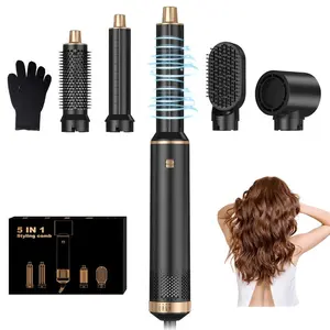 5in1 Multi-Function Styling Hair Dryer with Detachable Hot Air Curling Brush Automatic Curling Iron Air Curling Styler Volumizer & Straightener Quick-Drying for All Hair Types Black Edition