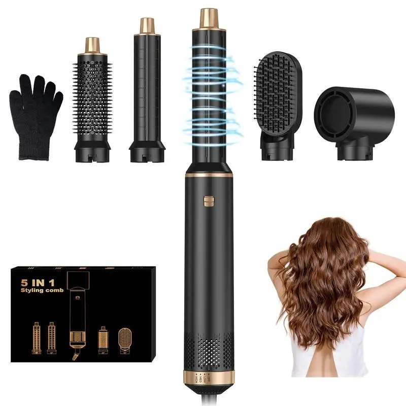 Styling hair dryer featuring a detachable hot air curling comb, automatic curling wand, hot air curler, volumizing attachment, and straightener. Suitable for 99% of hair types, it dries hair quickly and helps you achieve your look in no time. Salon