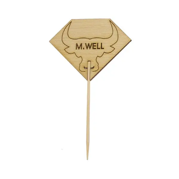 PacknWood 209BBRUMPYMW 3.7 In. Diamond Shaped Medium Well Steak Marker With Bull Head- Pack Of 1000