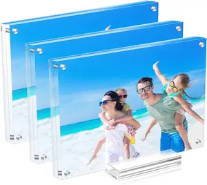 3 Pack Acrylic Picture Frame 4×6 Clear Double Sided Magnetic Photo Frame - Frameless Baby Friend Family Picture Desktop Display with Support Stand and Gift Boxes