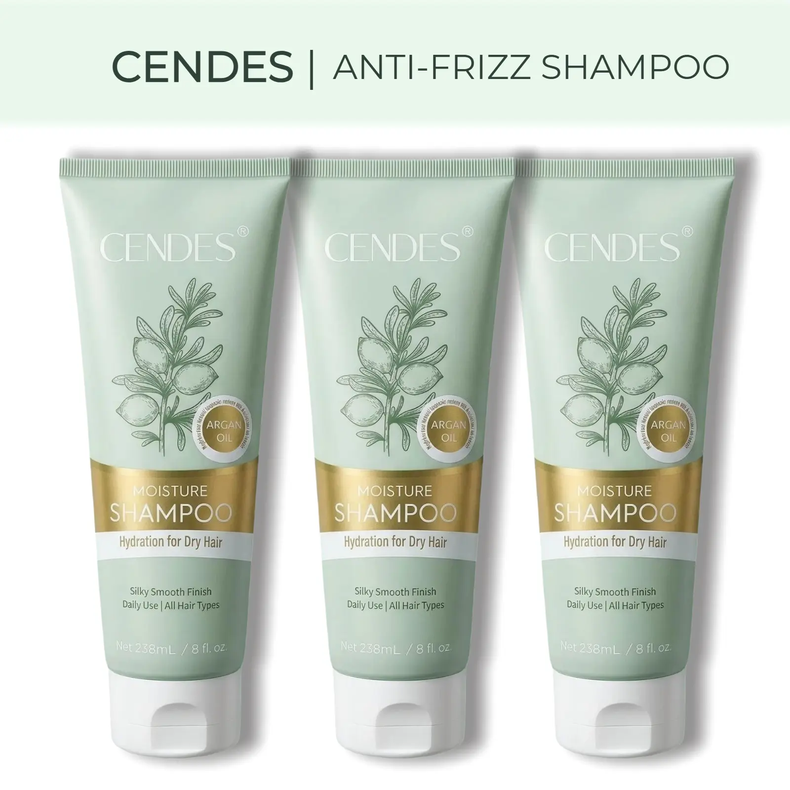 CENDES Organic Moroccan Argan Oil Moisture Repair Shampoo - 8fl.oz Liquid Hair Cleanser for Adults, Hydrates, Moisturizes, Cleanses, Repairs Heat-Styling Damage, Tames Dry Frizzy Hair, Strengthens, Reduces Breakage, Natural Plant-Powered
