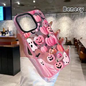Soft Case for iPhone 16 Pro Max 15 Plus 14 13 12 11 Pink Halloween Fantasy Anti-Yellowing Shockproof ultra-thin Silicone Crystal Cover