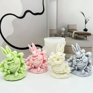 Easter Vintage Rabbit Silicone Mold, DIY Flower Egg Rabbit, Scented Candle Molds, Easter Decorations, 1pc, Model 113018