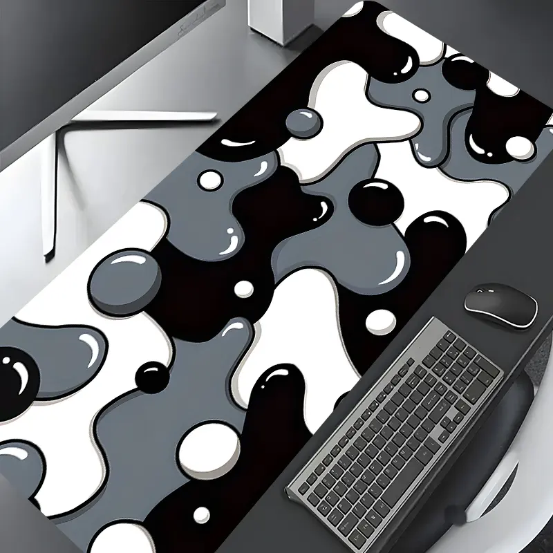 Abstract Black White Fluid Design Large Gaming Mouse Pad,Desktop Drotection Pad,Washable Rubber Pad Non-Slip Lock Edge Suitable For Home Office,Desk Accessories,Computer Desk Accessories
