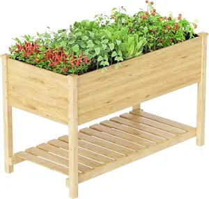 Outdoor Elevated Cedar Wood Planter Box，Raised Garden Bed with Legswith Storage Shelf for Vegetables/Flowers/Herbs in Balcony/Backyard/Patio