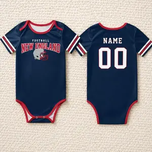 Personalized baby onesies New England, Customizable name and number soccer baby onesies, Match day outfits, Sports fan baby gifts.