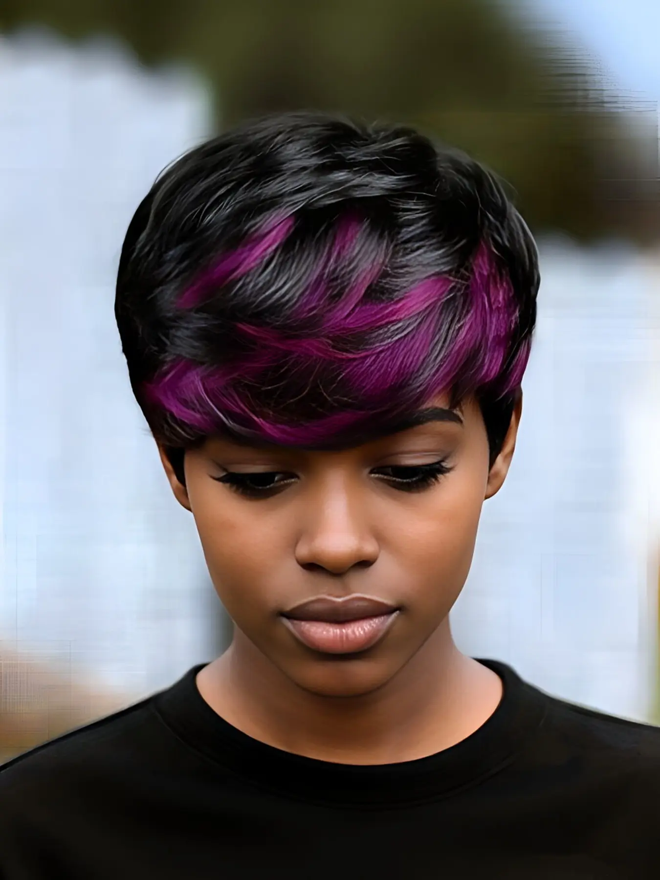 short curly pixie cut machine made wig Kinky Curly Wig 1b/purple color human hair wigs for women short daily party cosplay use human hair wig