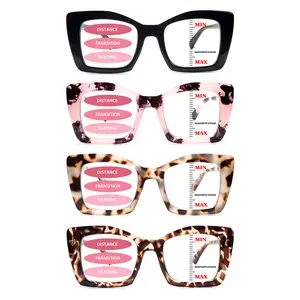 4 Pack Progressive Multifocal Reading Glasses for Women Men Fashion Blue Light Blocking Spring Hinge Oversized Frame High Quality Eyeglasses