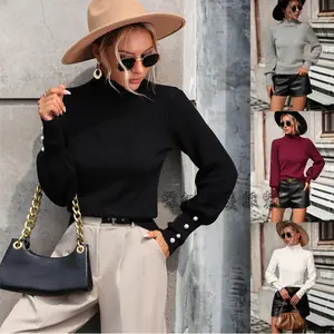 Women's Turtleneck Beaded Solid Color Knit Sweater 2025| Versatile Fall Winter Pullover