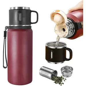 20oz Stainless Steel Vacuum Insulated Tumbler - Wide Mouth Leakproof Lid with Cup, Portable Vacuum Flask for Hot & Cold Drinks, Pour-Friendly Travel Drinkware Containers with Superior Insulation, Black