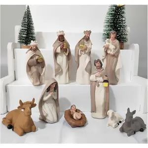 Nativity Set for Christams Indoor - 10 Pcs Nativity Scene Statues Including Baby Jesus, Mary and Joseph, Suitable for Religious Decor and Interior