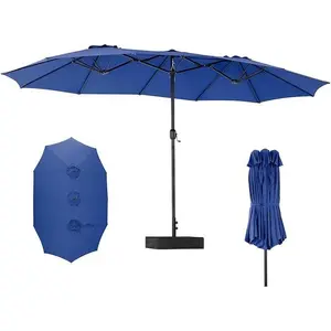 Shading Canopy Large 15 Ft Rectangle Patio Umbrella With Base Included Triple Head Canopy 12 Sturdy Ribs UV50 Plus For Backyard Or Poolside
