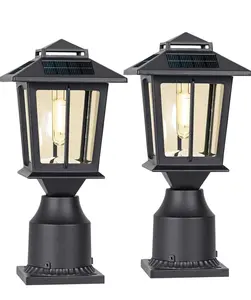 2 Pack Metal Solar Post Lights Outdoor, Waterproof Fence Post Lights Solar Powered, Wood 4X4 Solar Post Cap Lights, Solar Deck Post Lights Decorations Patio Porch Railing Garden Lighting