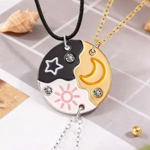 Star Moon Sun Magnetic Necklace Set, Alloy Material, Three-Piece Designf, Best Friends & Girlfriends Friendship Jewelry, Model 202604