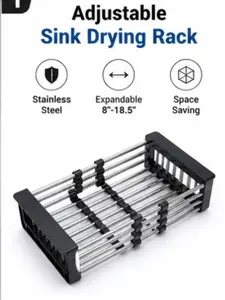 Adjustable Stainless Steel Kitchen Dish Drying Sink Rack Drain Strainer Basket (Small)