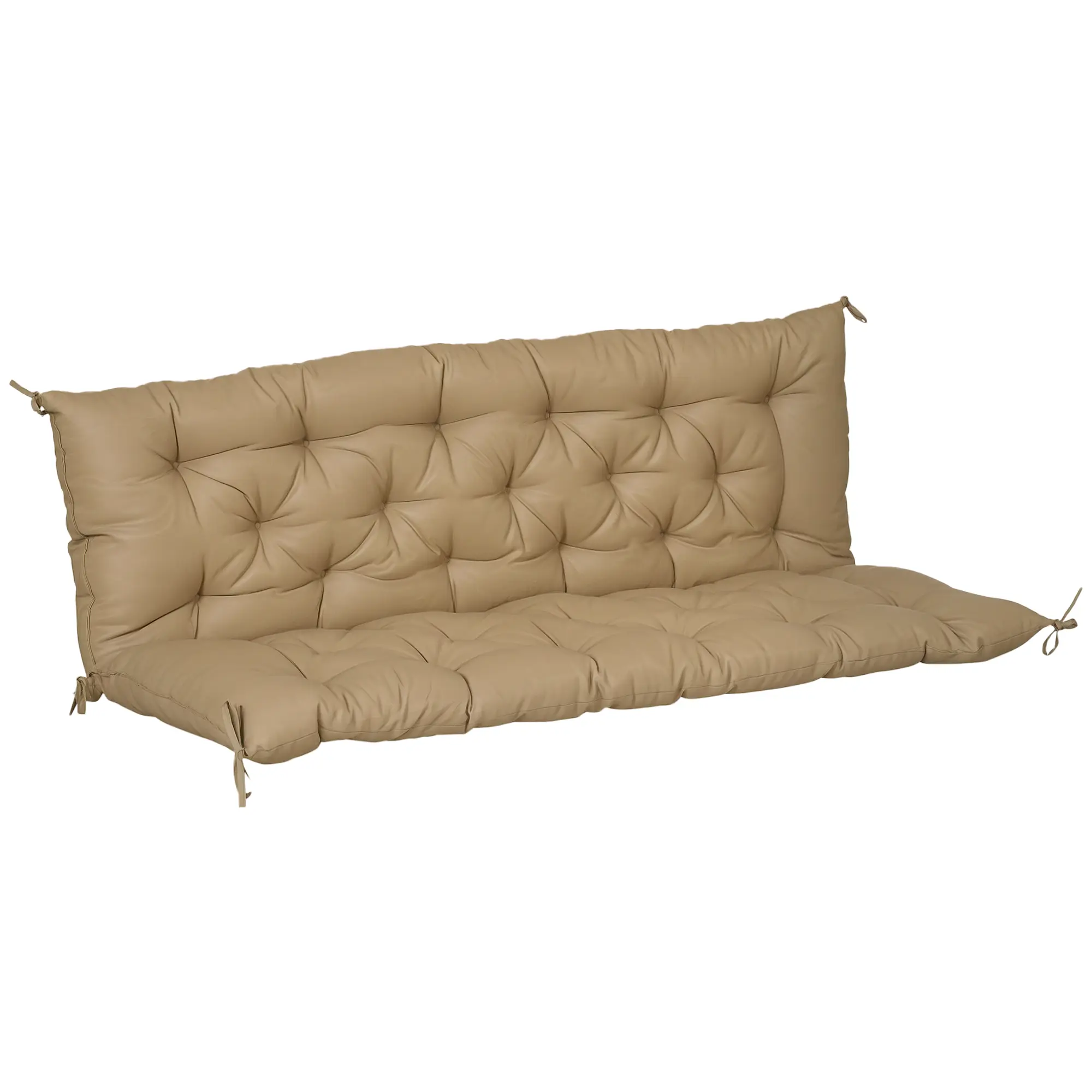 59" x 38" Tufted Bench Cushion for Outdoor Furniture – 3-Seater Replacement for Swing Chair, Patio Sofa/Couch. 3.25" Soft Filling. 6 Ties. Khaki