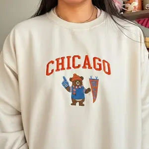 EMBROIDERED Chicago Football Sweatshirt, Vintage Bear Crewneck, Cozy Orange and Navy Pullover UNISEX, Football Fan Sports Gift